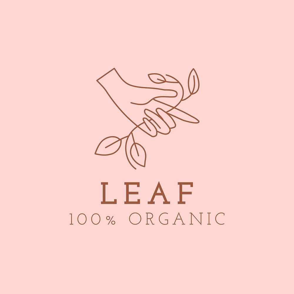 Organic leaf pink logo badge, minimal illustration