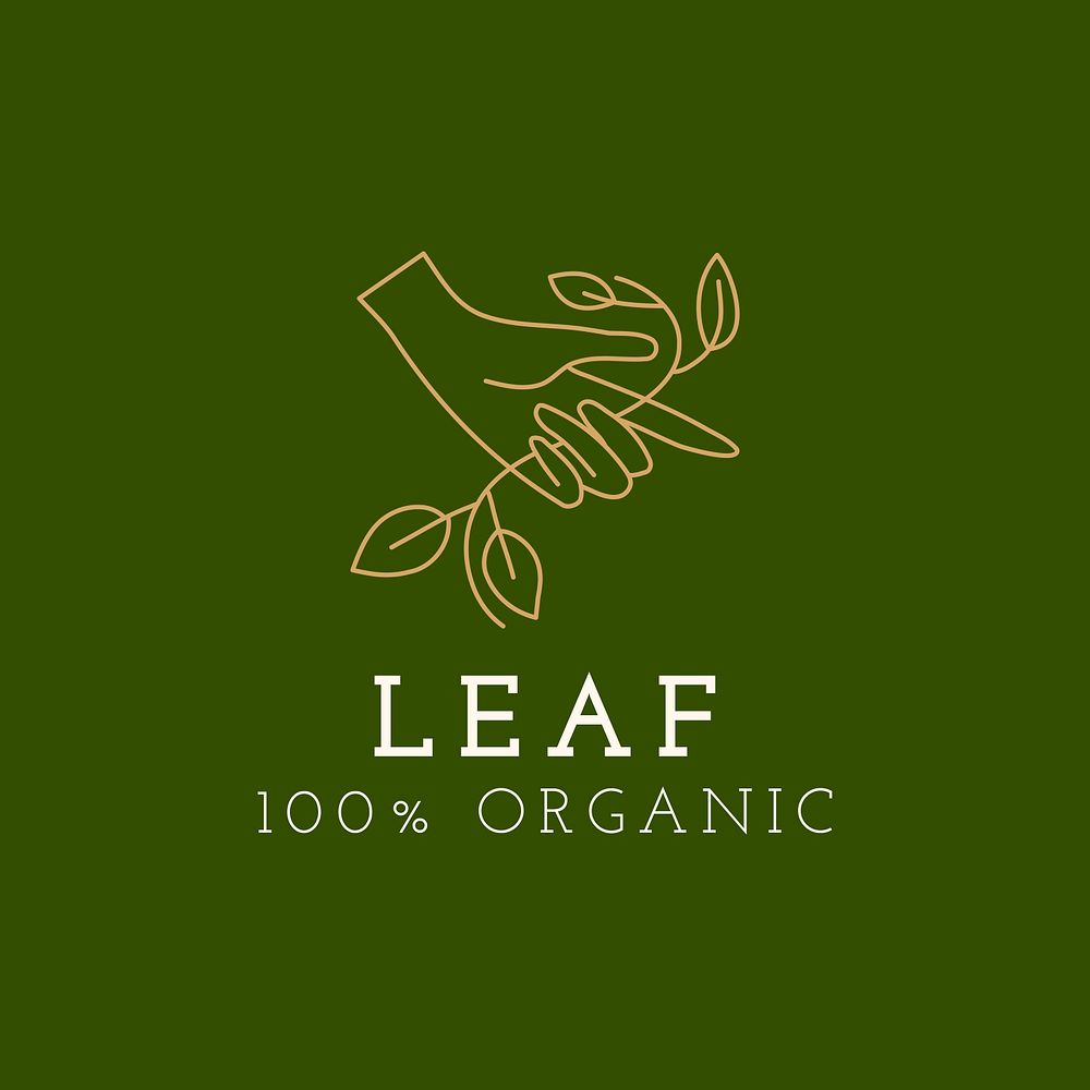 Organic leaf logo badge, minimal illustration