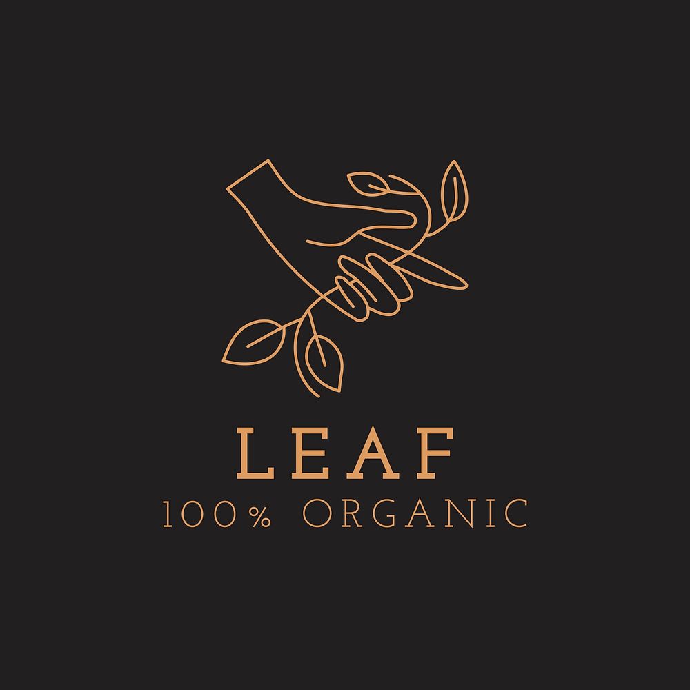 Organic leaf logo badge, minimal illustration