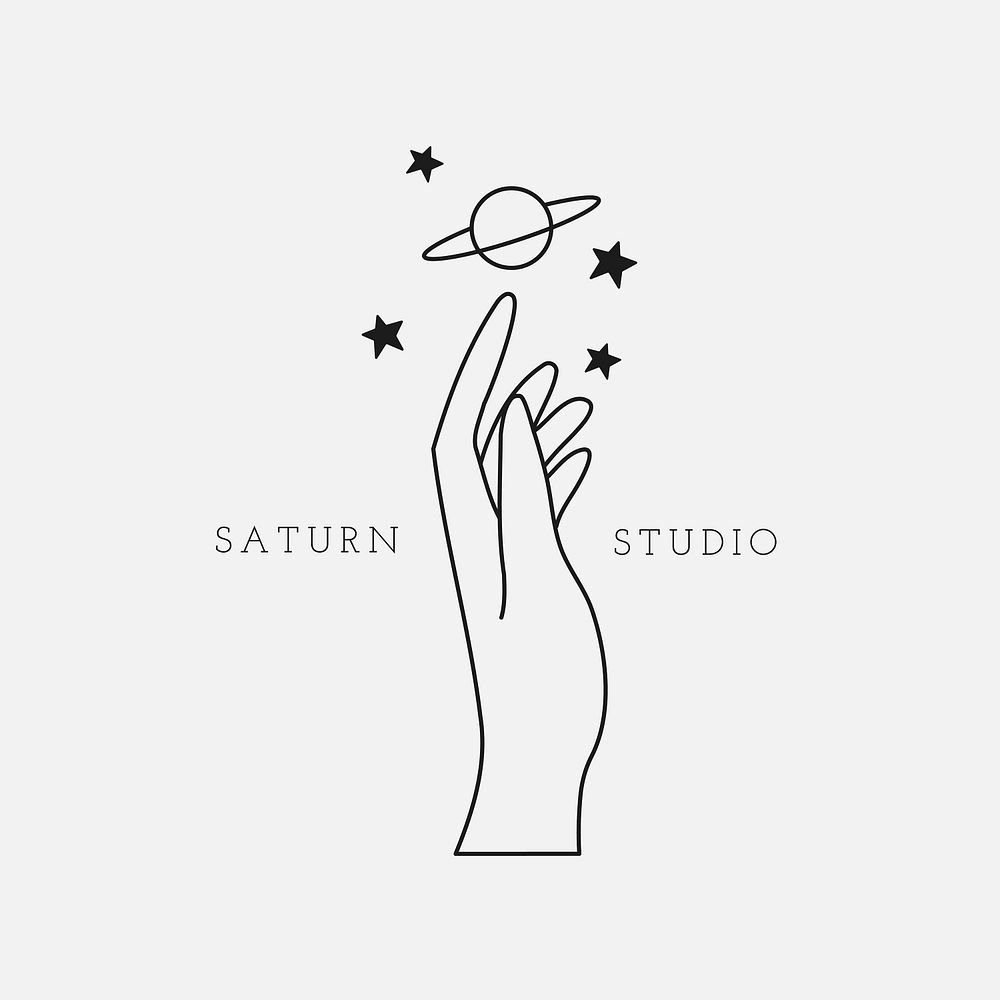 Celestial saturn logo badge, minimal illustration