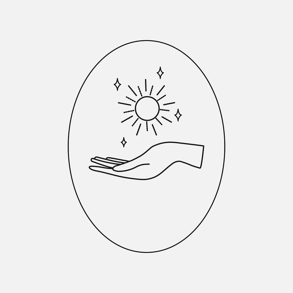 Aesthetic minimal badge, hand and sun illustration