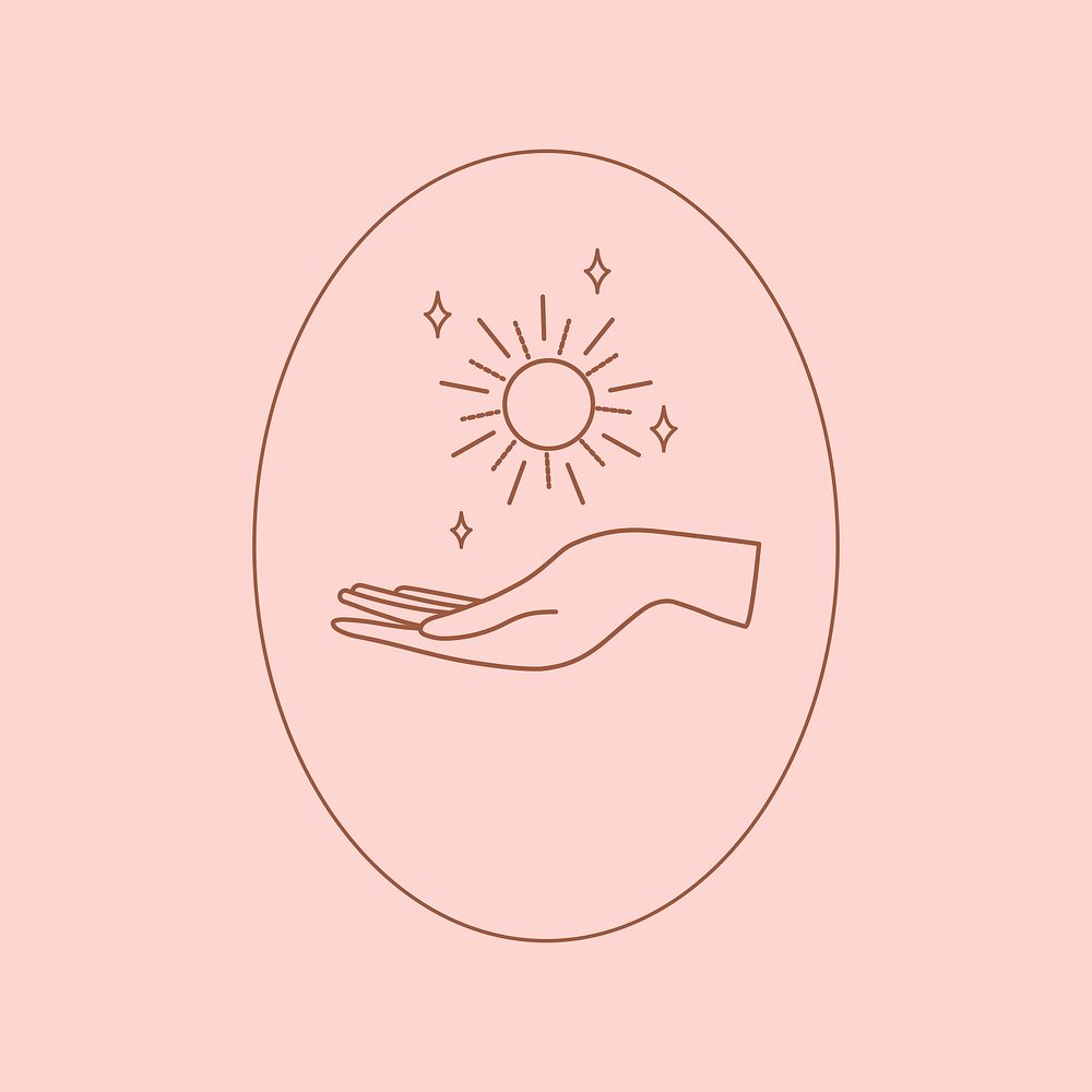 Aesthetic badge, minimal hand and sun pink illustration