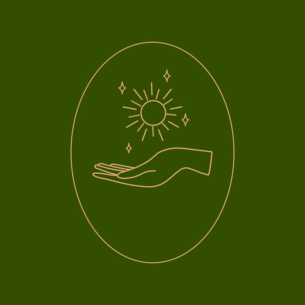Aesthetic badge, minimal hand and sun green design