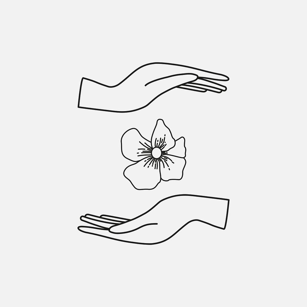 Aesthetic flower hand logo element, minimal illustration psd