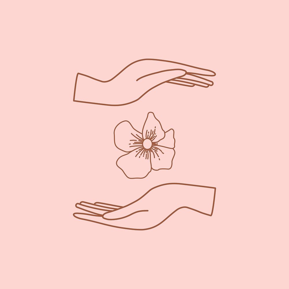 Aesthetic floral badge, minimal hand and flower pink design