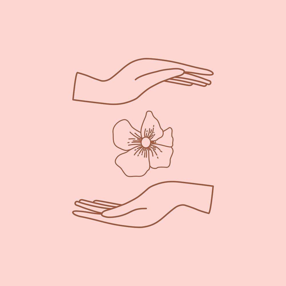 Aesthetic flower hand logo element, minimal illustration psd