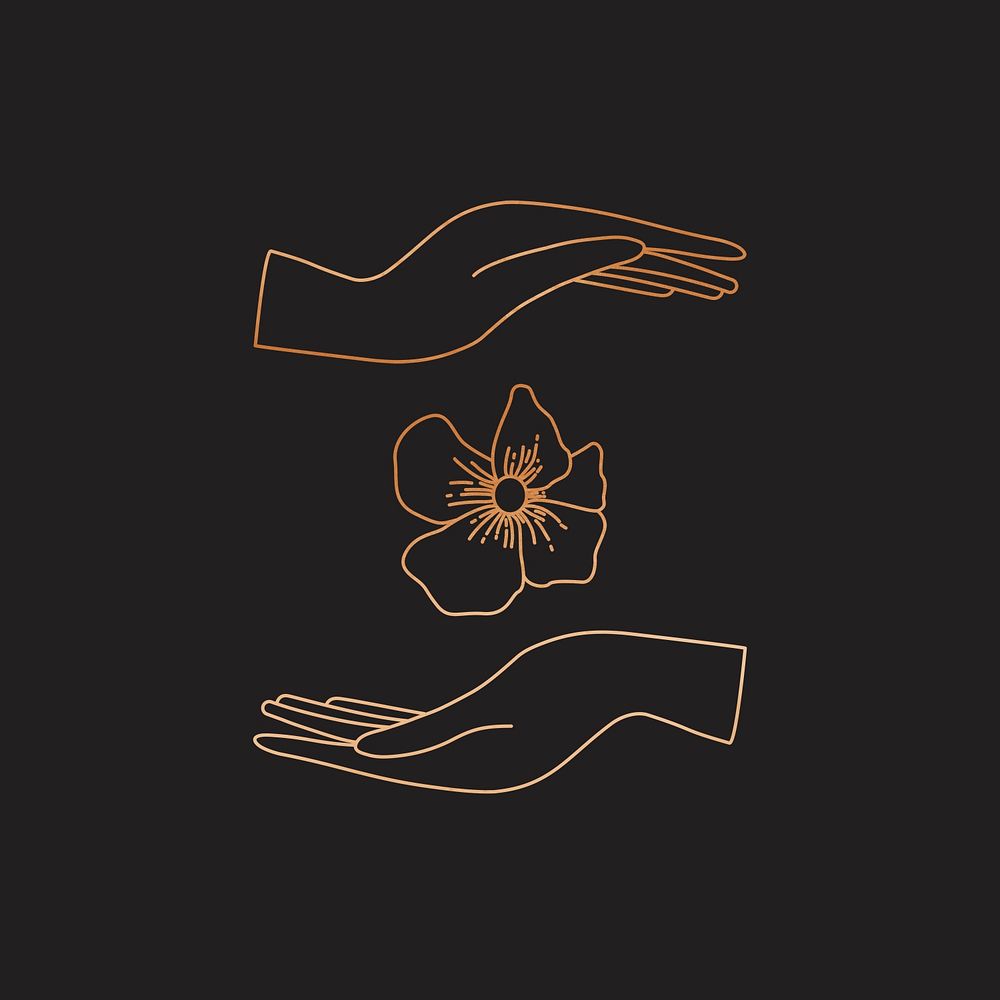 Aesthetic flower hand logo element, minimal illustration psd
