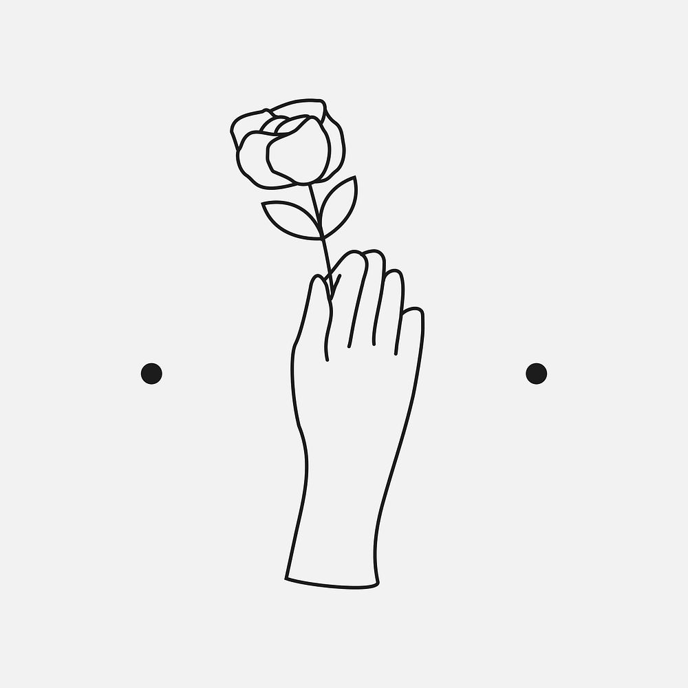 Minimal line art hand tattoo design with flower