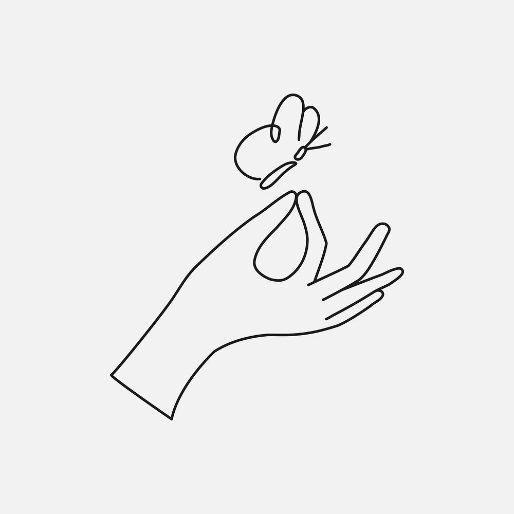 Minimal line art hand and butterfly tattoo design