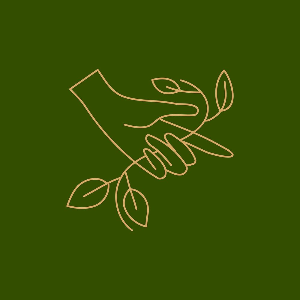 Gold minimal botanical leaf illustration on green