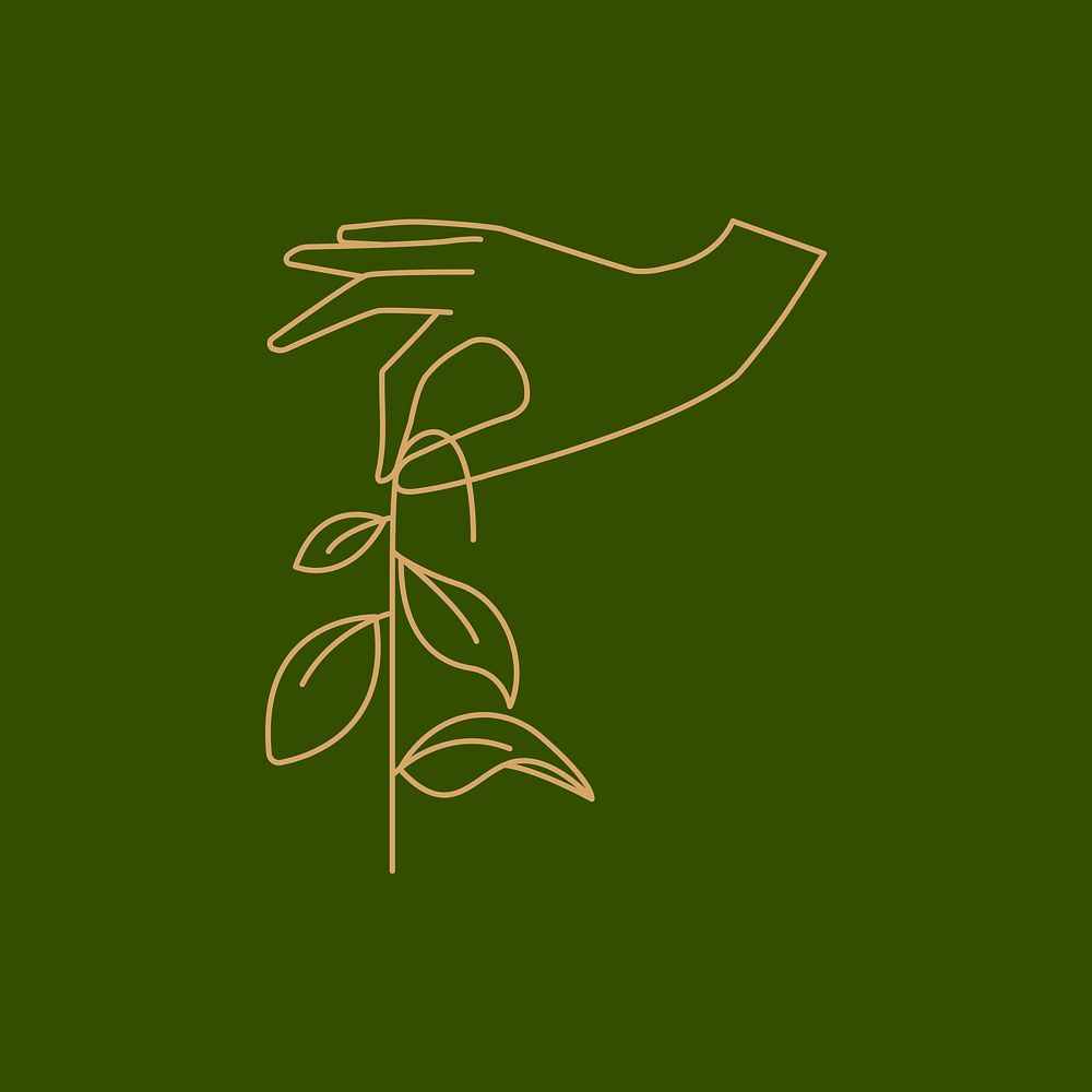 Gold minimal botanical leaf illustration on green
