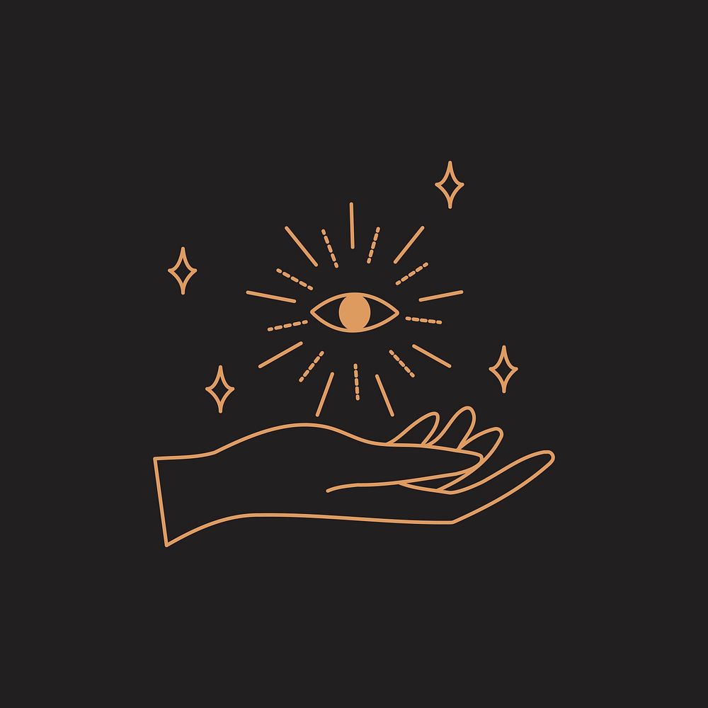 Celestial line art hand, bronze illustration