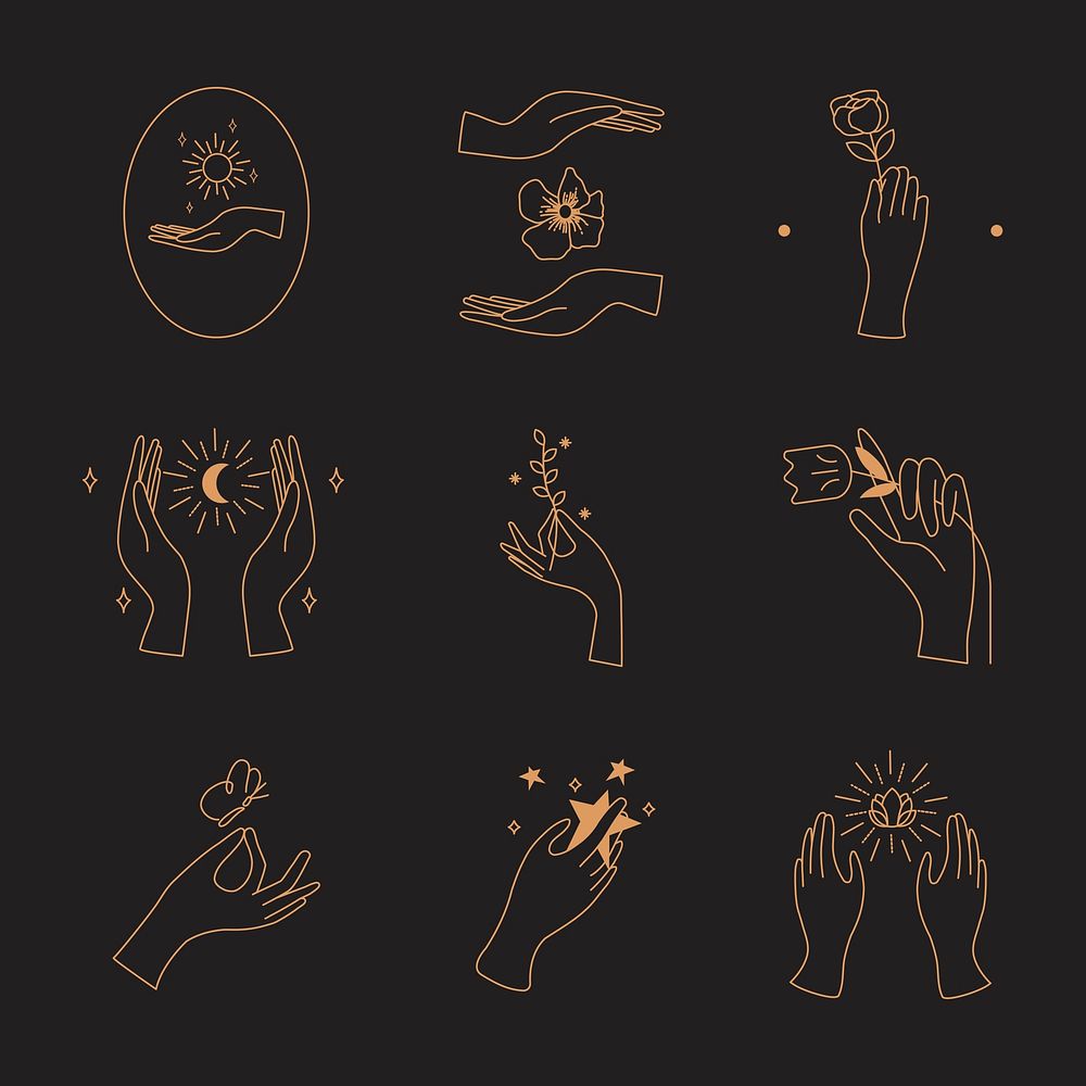 Minimal hand aesthetic logo element set vector