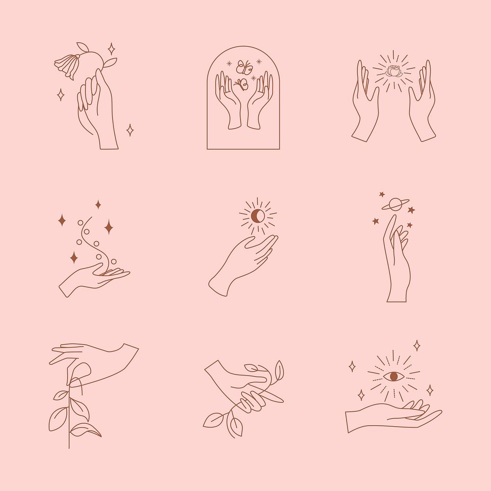Minimal aesthetic logo element set on pink vector