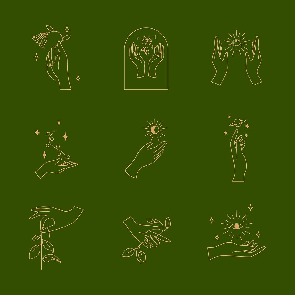 Minimal aesthetic logo element set on green vector