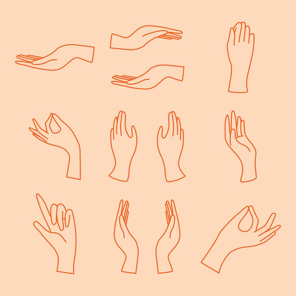 Hand gesture sticker psd, minimal line art illustrations set