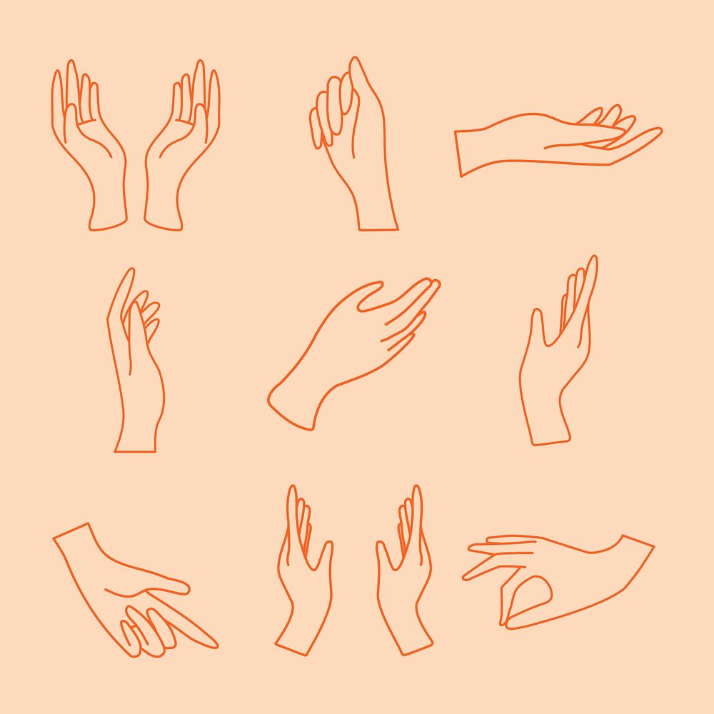 Hand gesture sticker psd, minimal line art illustrations set