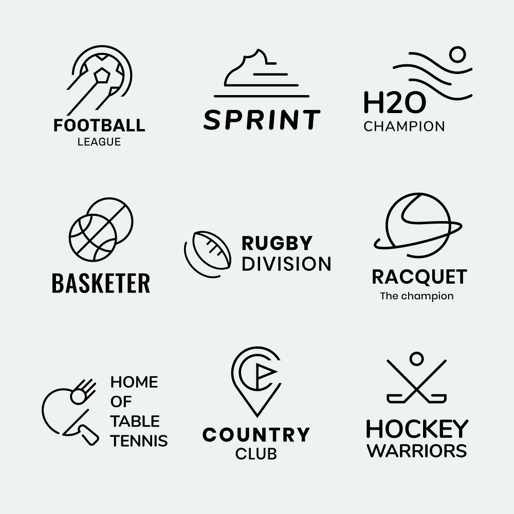Sports business logo template, black minimal design vector set