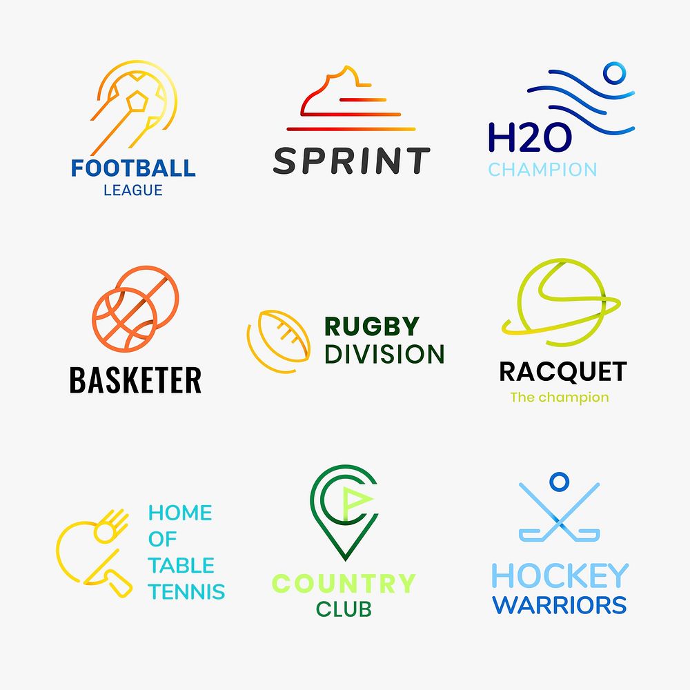 Sports business logo template, colorful gradient design psd collection