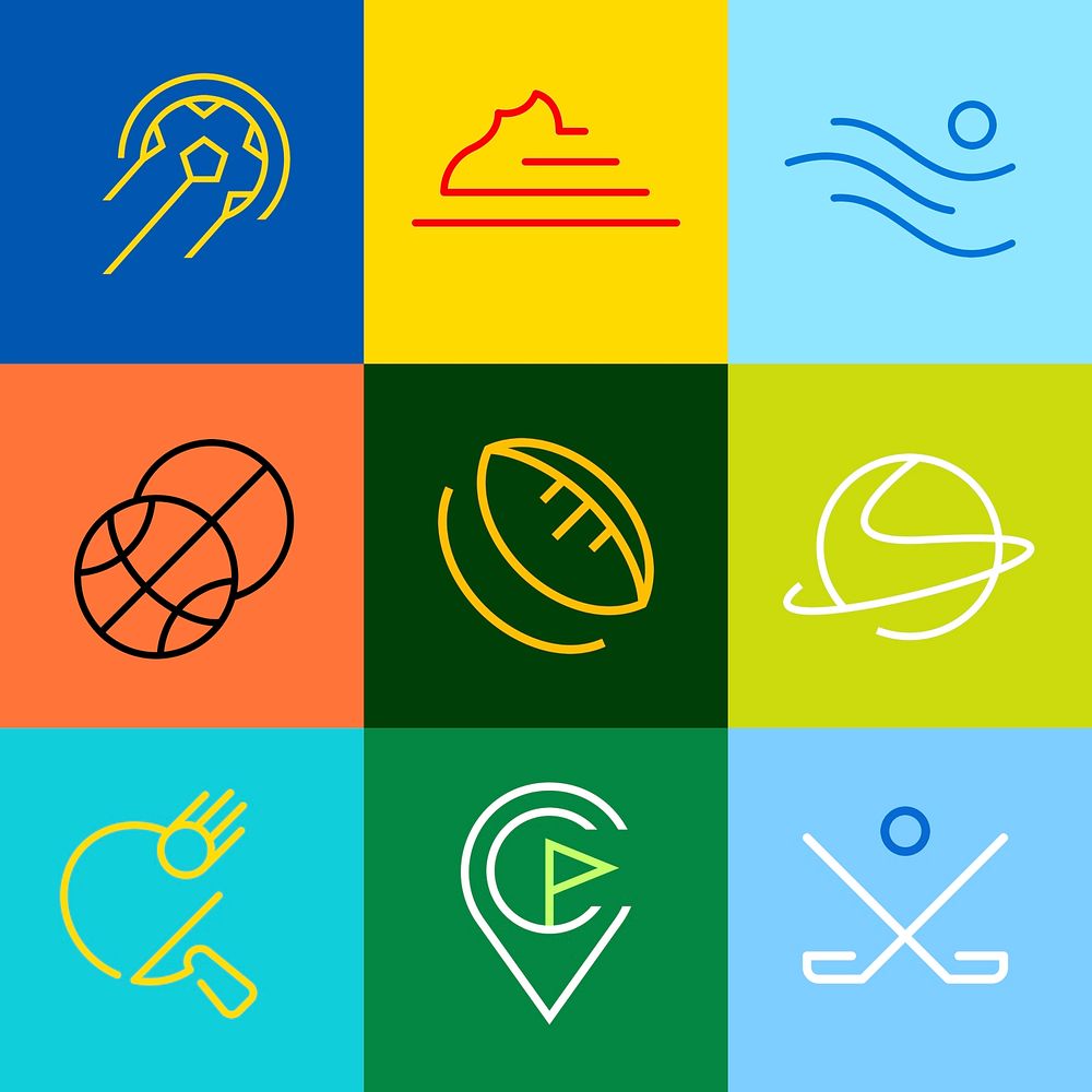 Sports business logo element, colorful design psd set