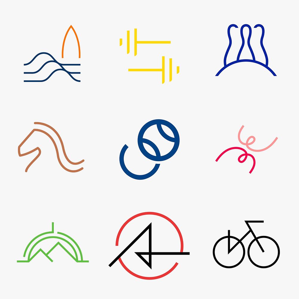 Sports business logo element, colorful design vector set