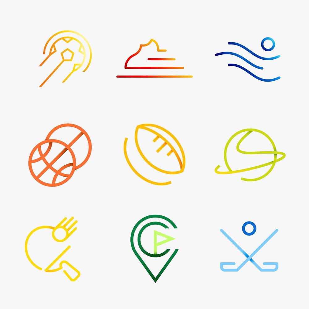 Sports logo element, colorful gradient design set