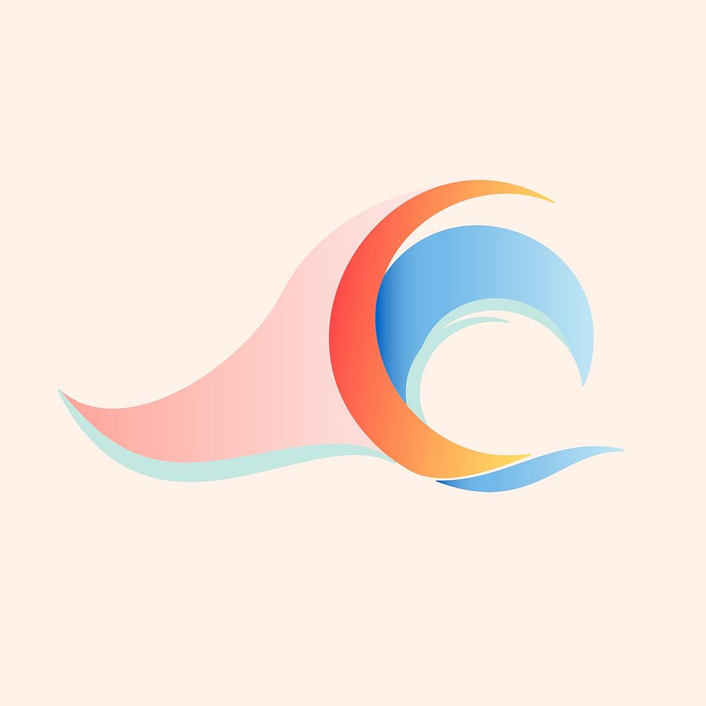 Beach wave logo element, colorful water clipart for business psd