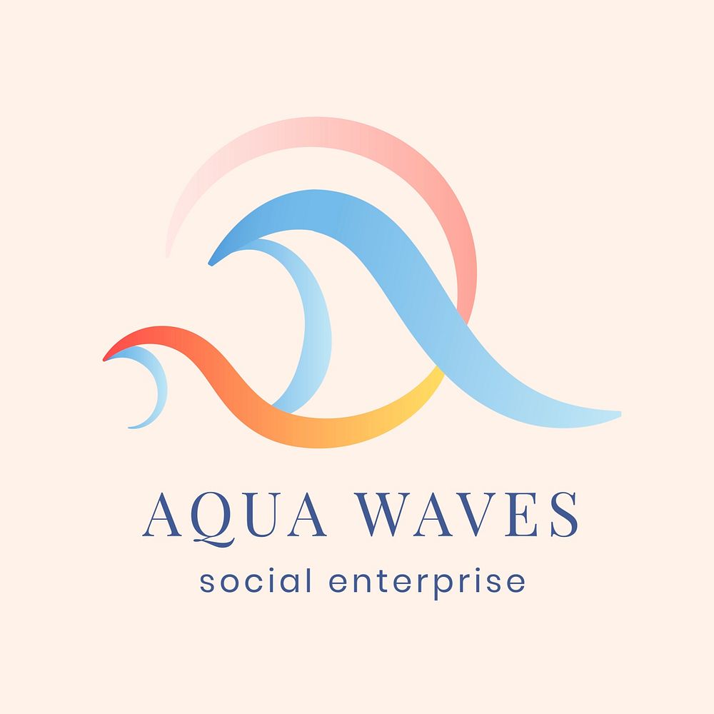 Aqua ocean wave business logo, modern water clipart in flat design