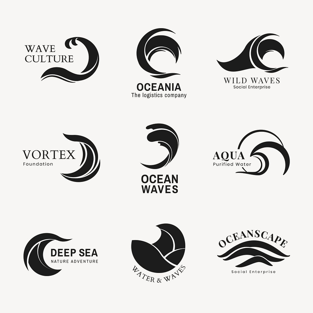 Wave business logo template, simple water animated graphic psd collection