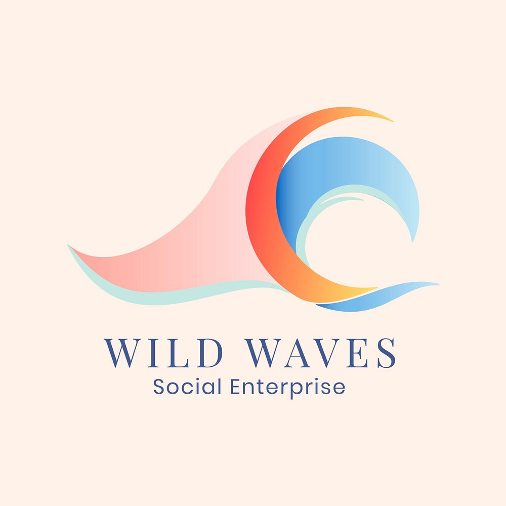Ocean wave logo clipart, water business, animated graphic