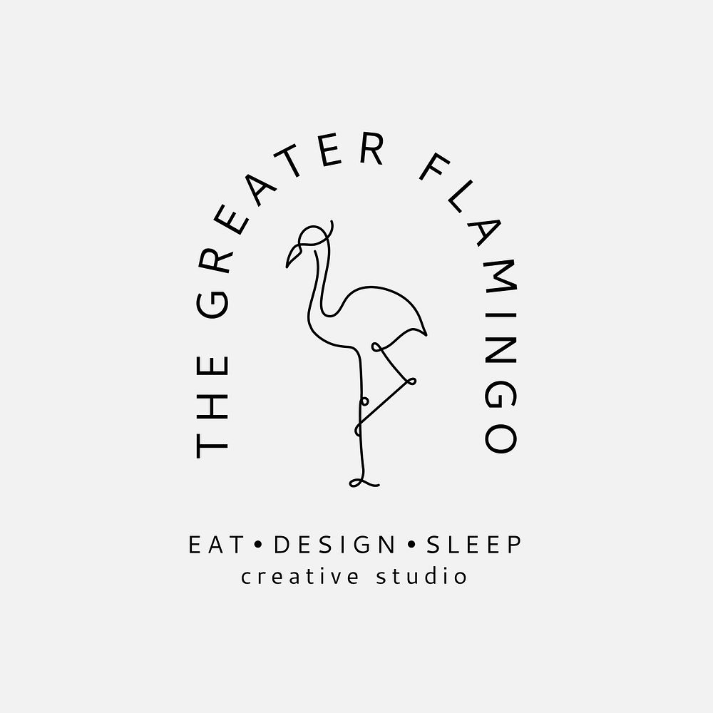 Minimal flamingo logo template, editable line art design psd