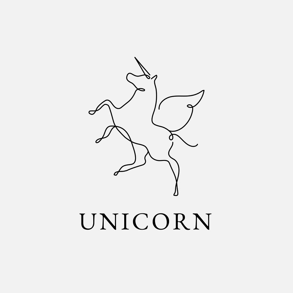 Minimal unicorn logo template, editable line art design vector