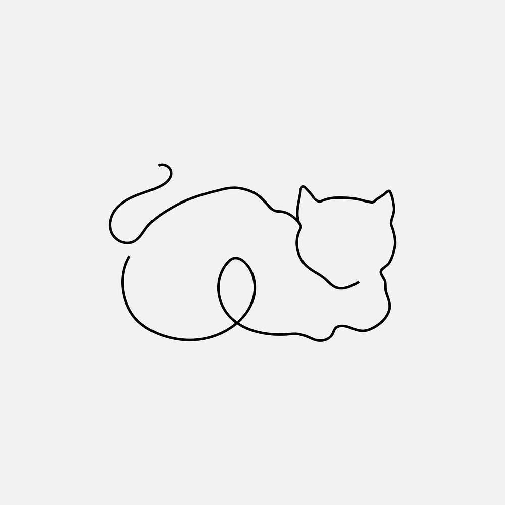 Cat logo element, line art animal illustration psd