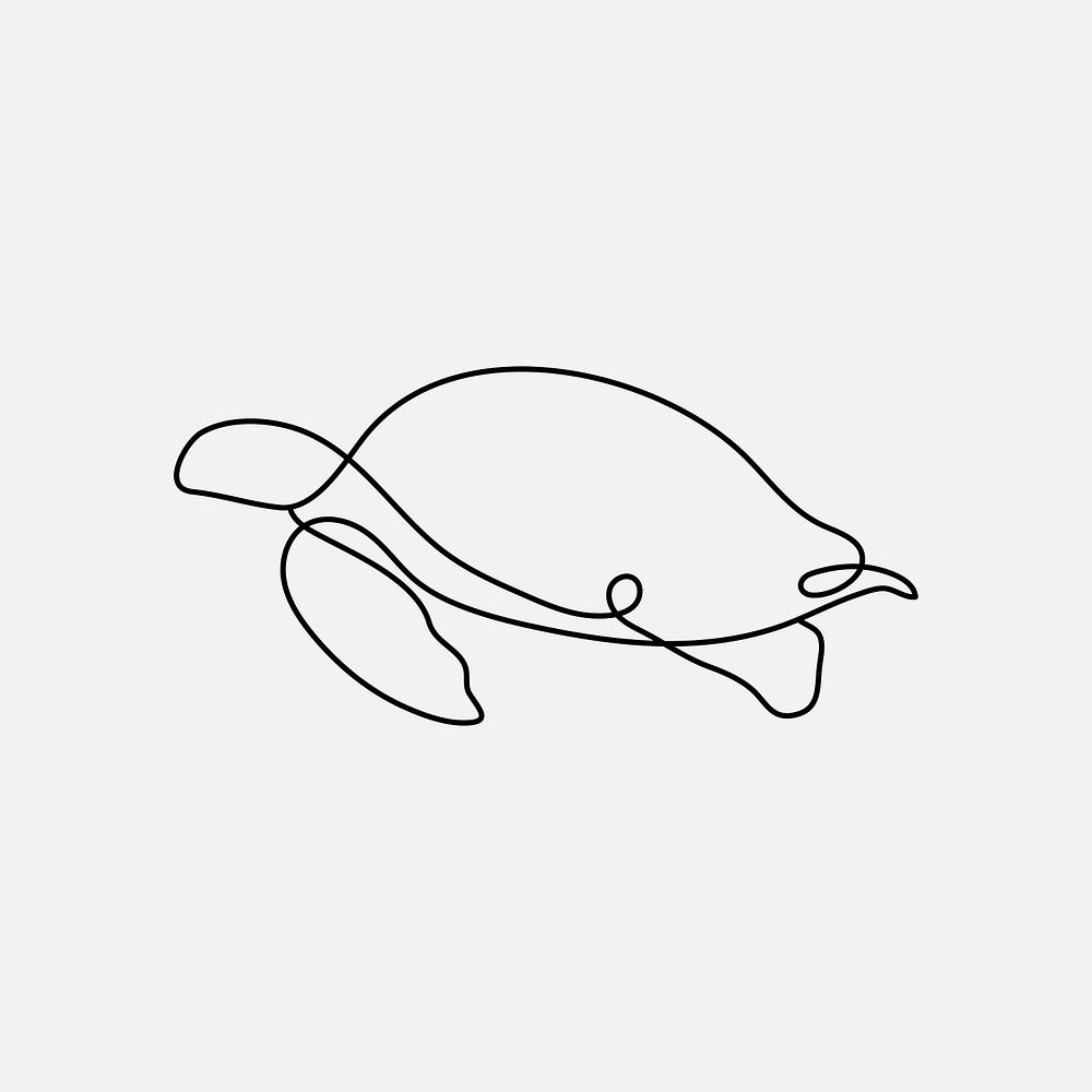 Turtle logo element, line art animal illustration psd