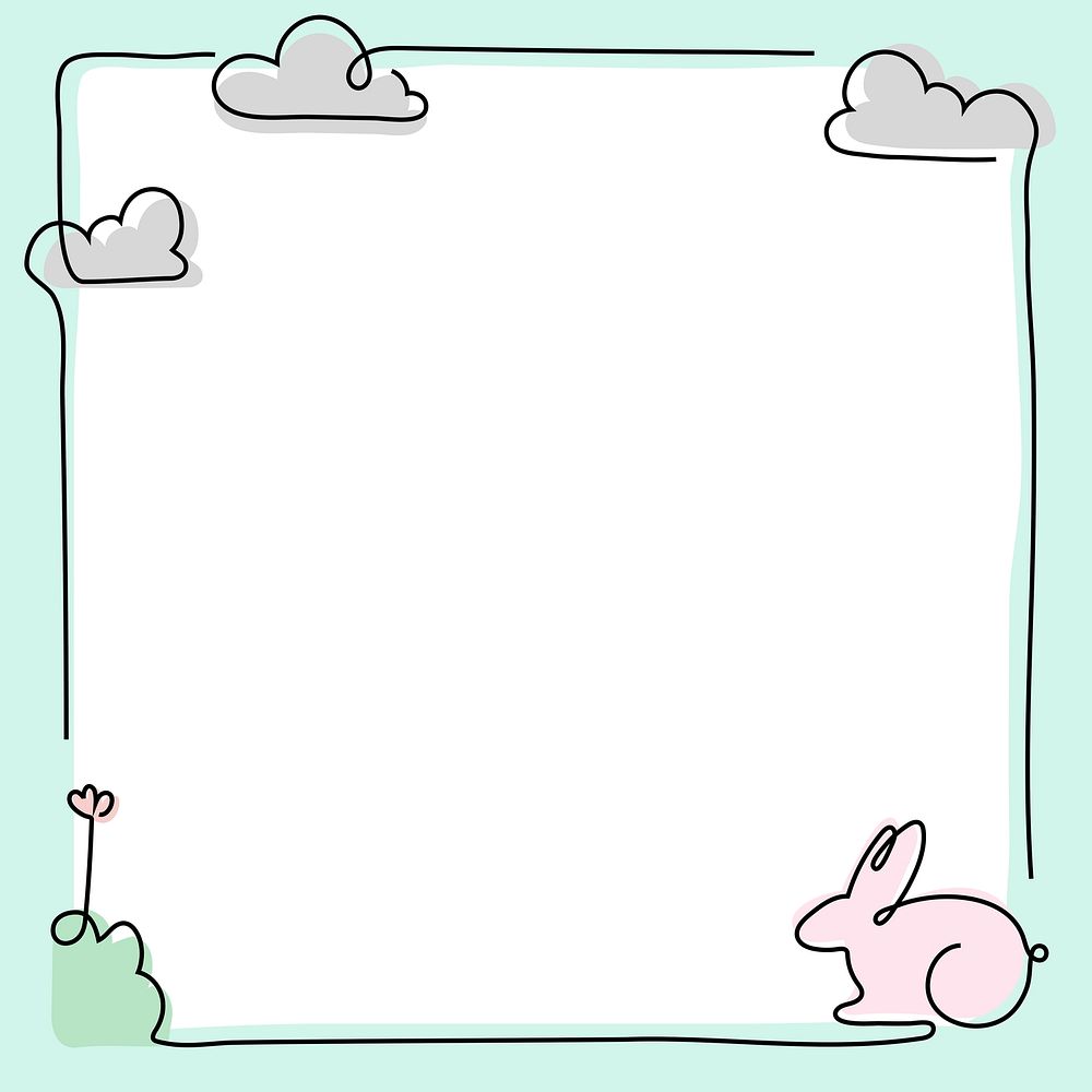 Cute Easter bunny frame, green background psd