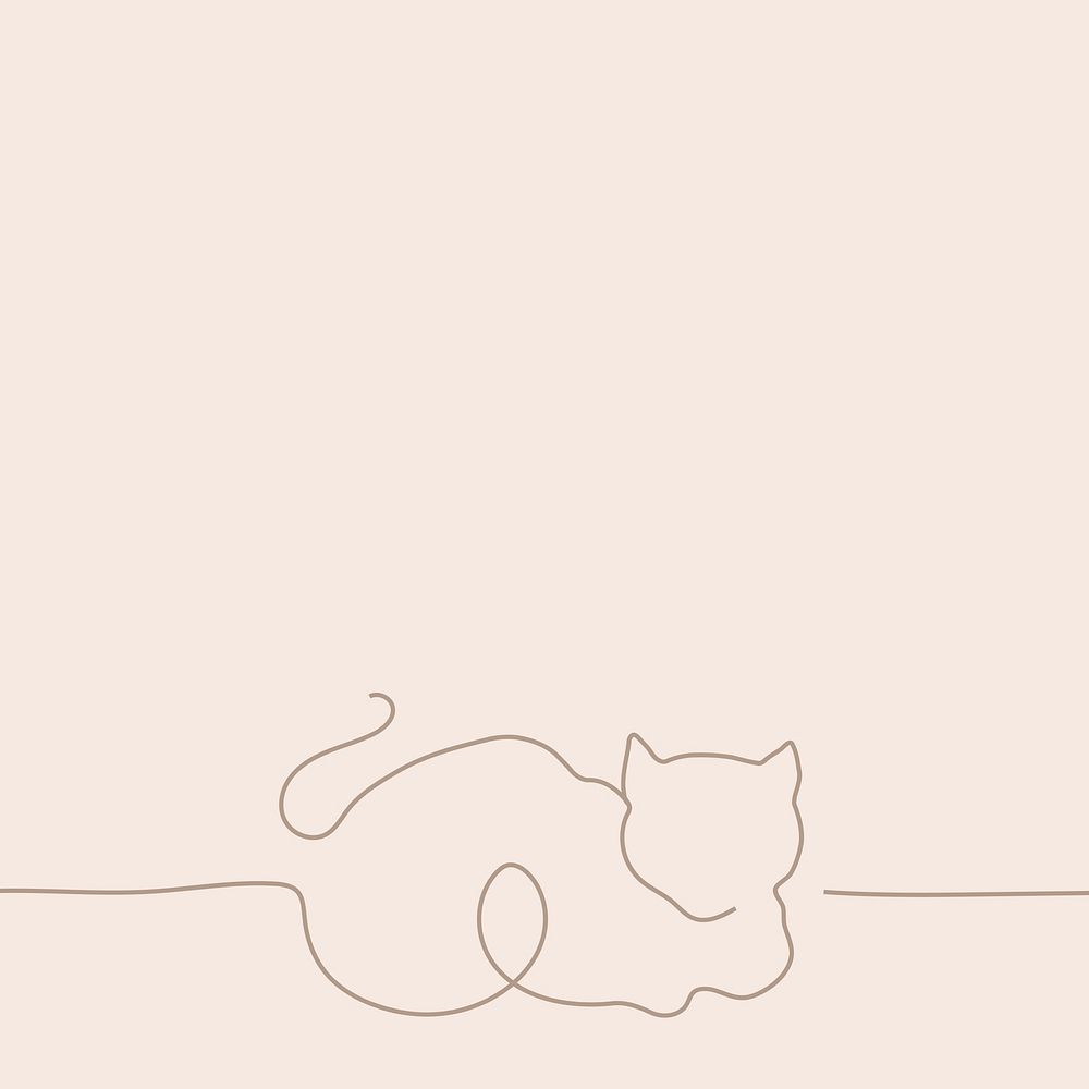 Minimal cat pink background, line art illustration vector
