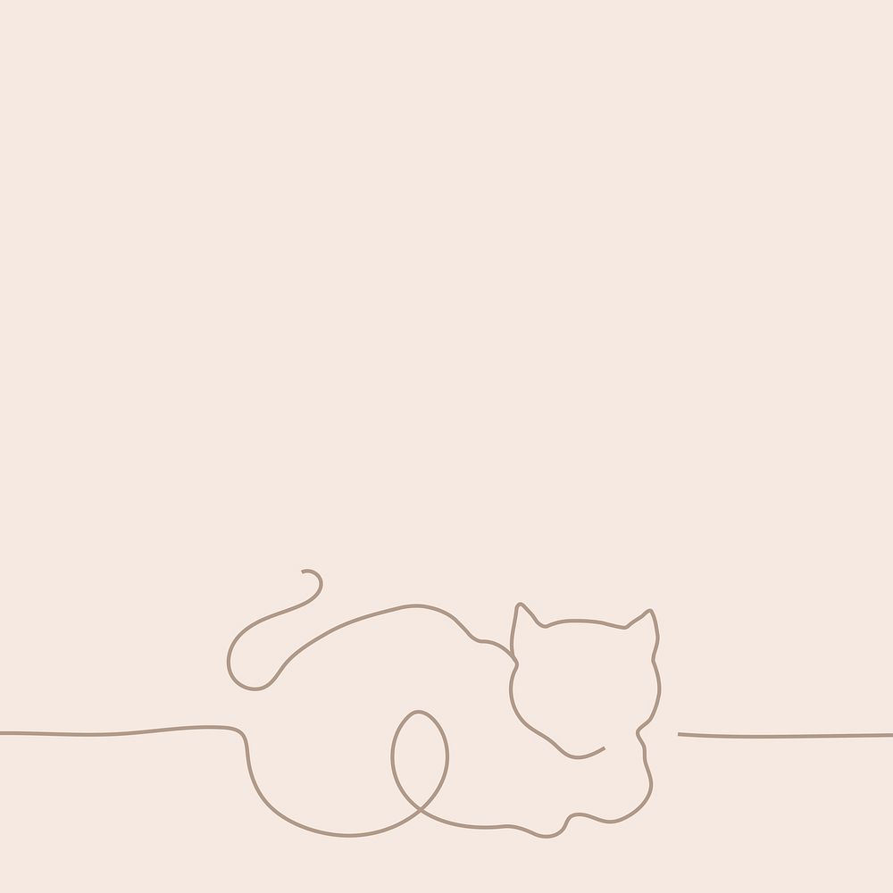 Minimal cat pink background psd, line art illustration