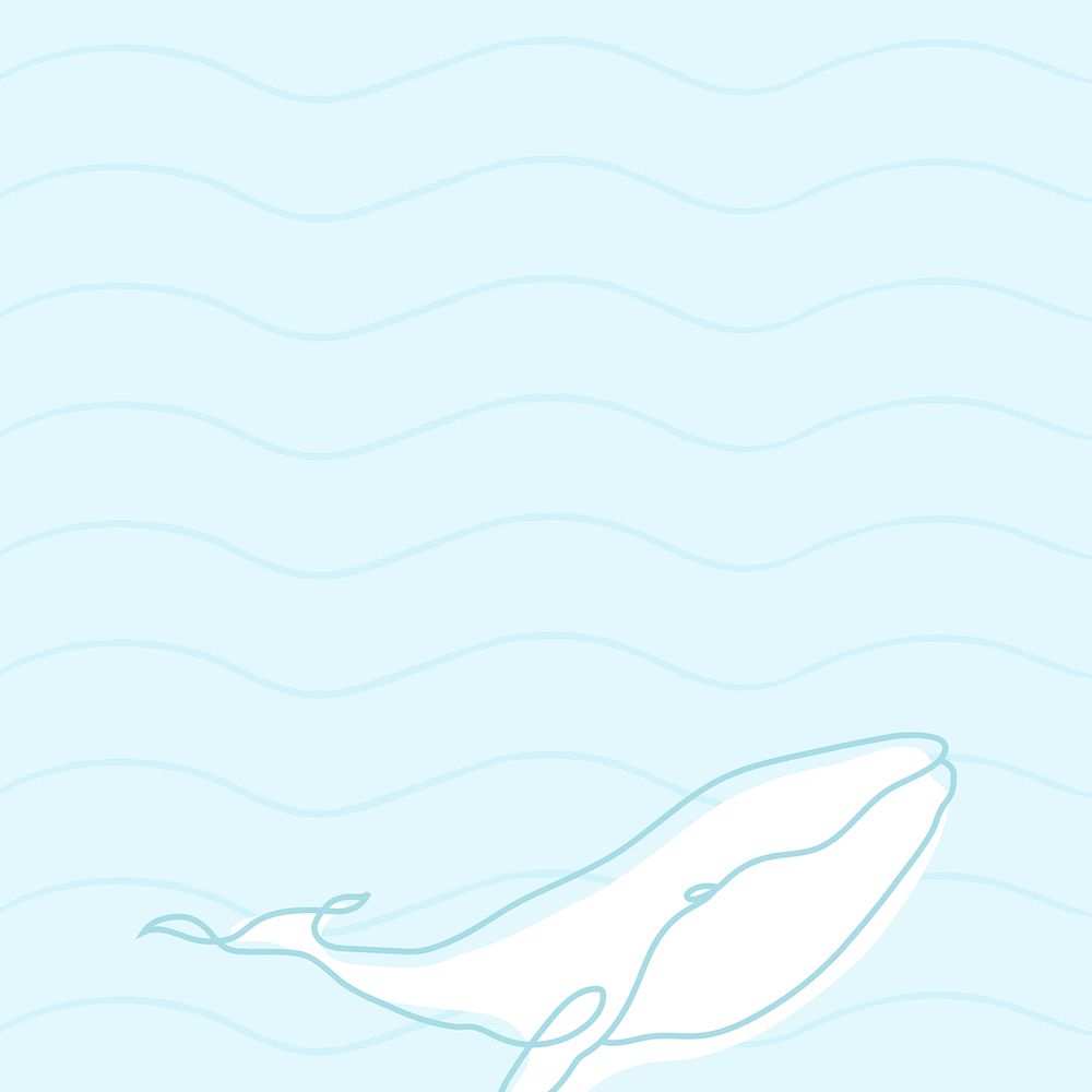 Ocean background, line art whale design vector