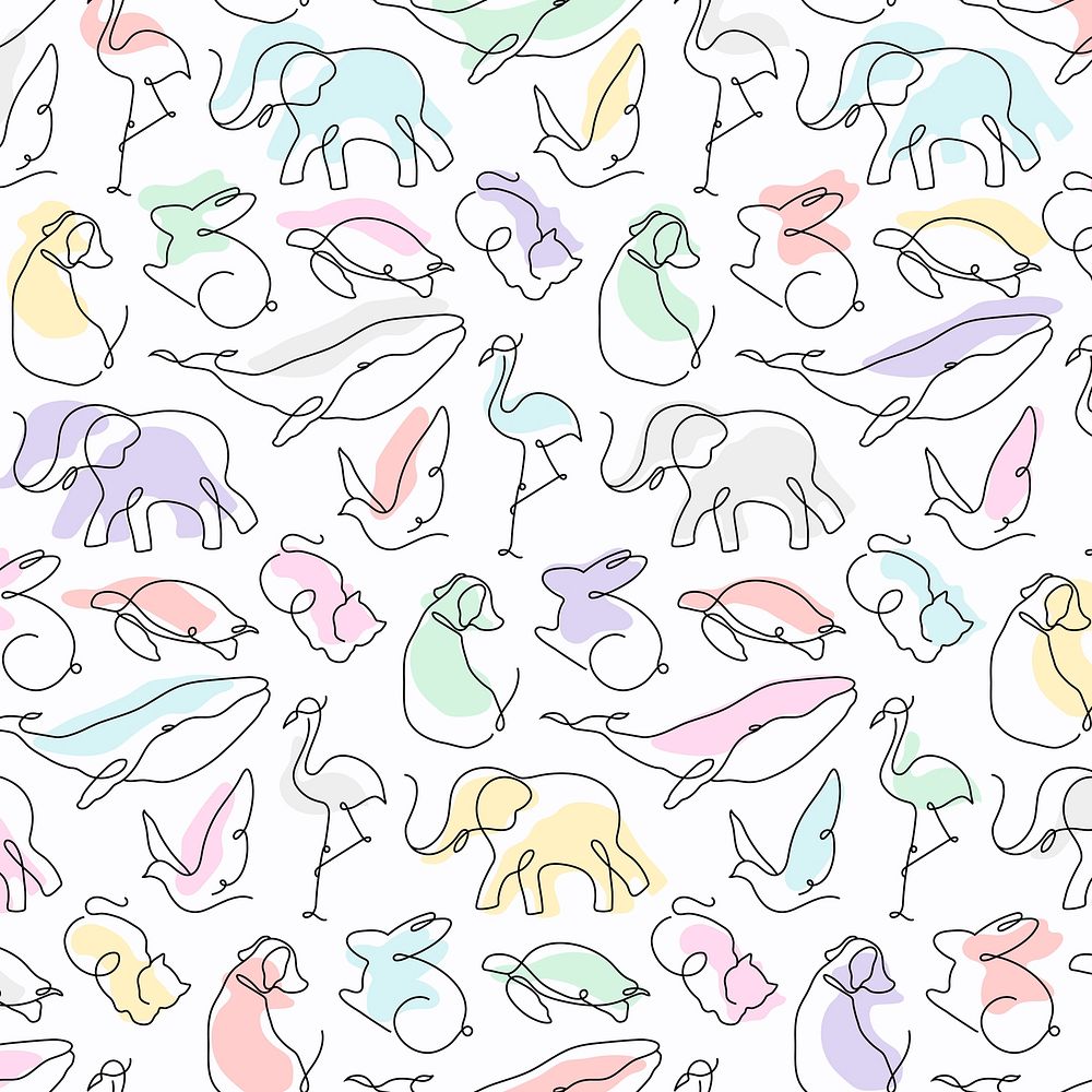 Animal seamless pattern, colorful background line art design vector