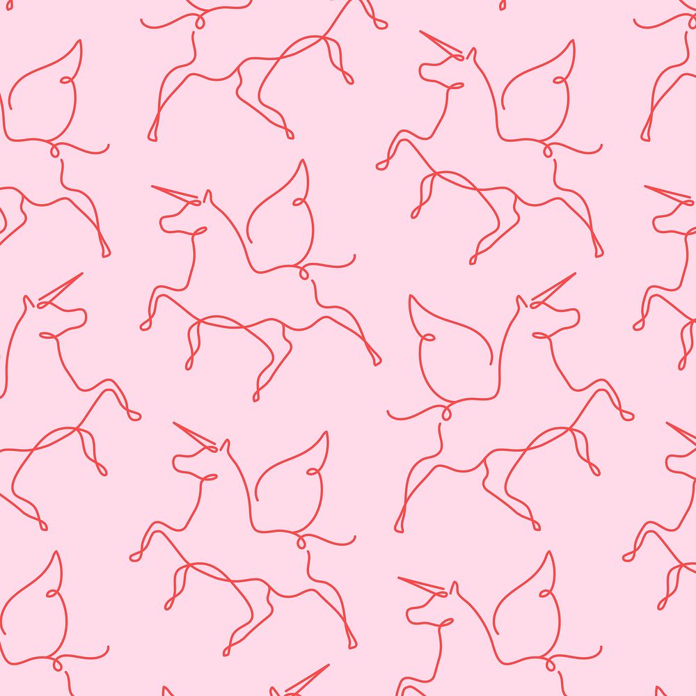 Unicorn seamless pattern, pink background line art design psd