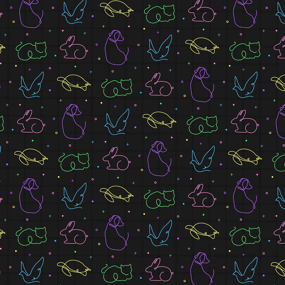 Animal seamless pattern, black background line art design psd