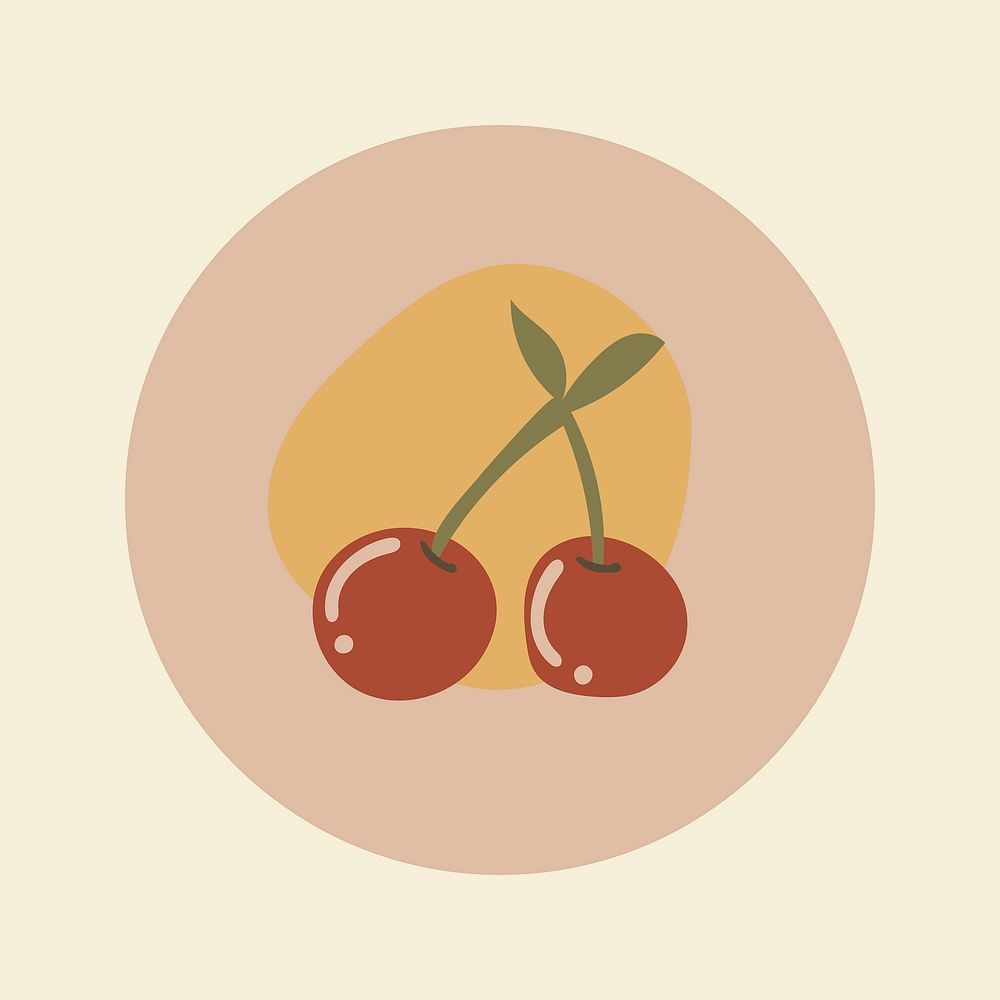 Cherry fruit icon sticker, instagram highlight cover, doodle illustration in earth tone design vector