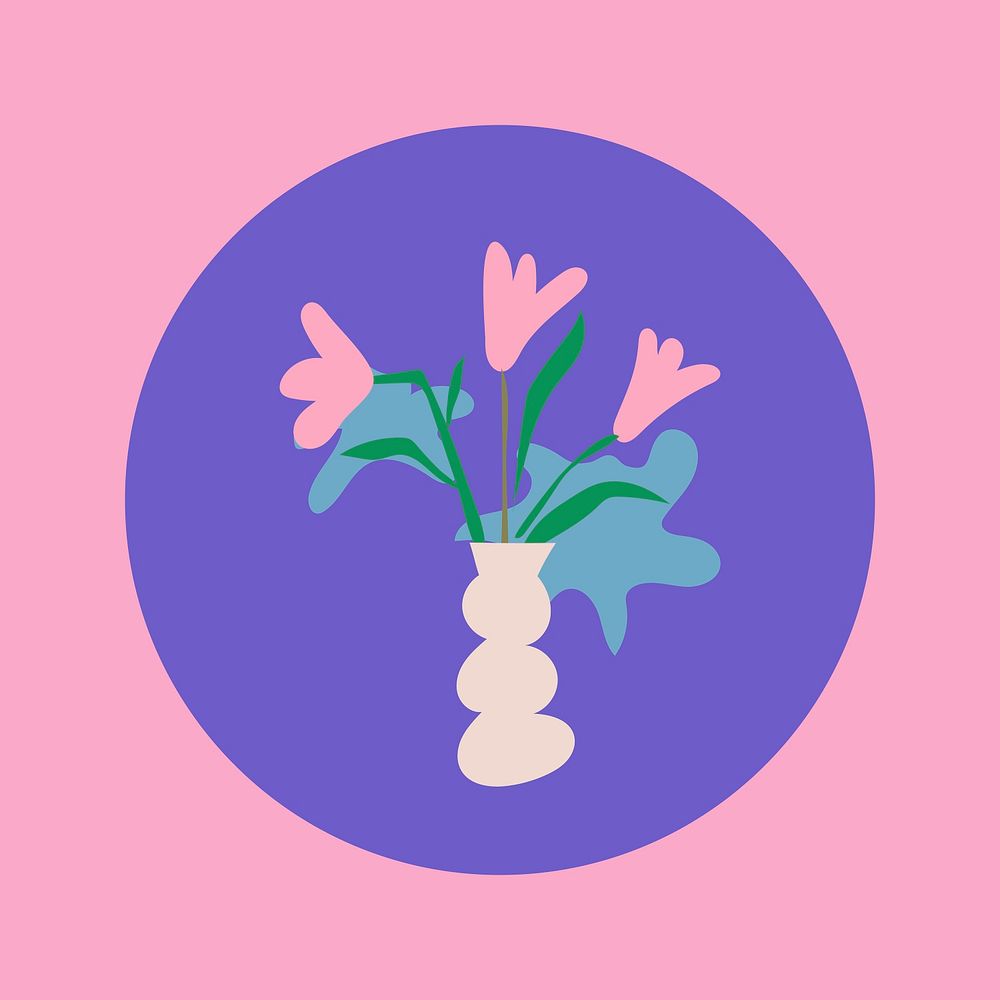 Flower Instagram highlight icon, aesthetic doodle illustration in retro design