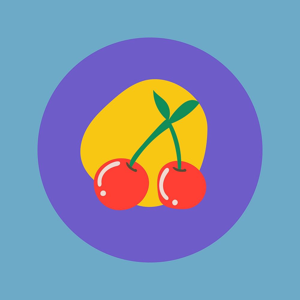 Cherry fruit icon sticker, instagram highlight cover, retro doodle in colorful design vector