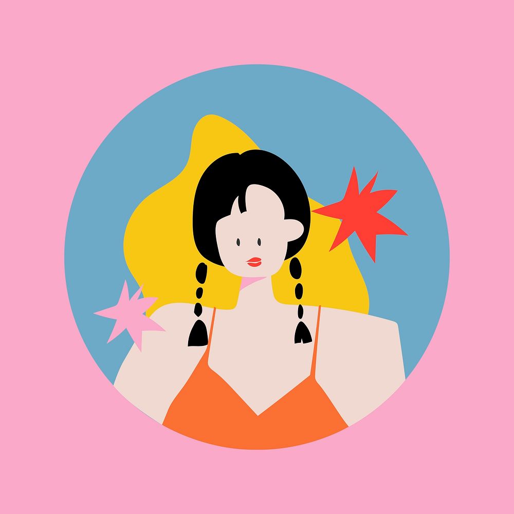 Feminine Instagram highlight cover, woman character retro illustration in colorful design