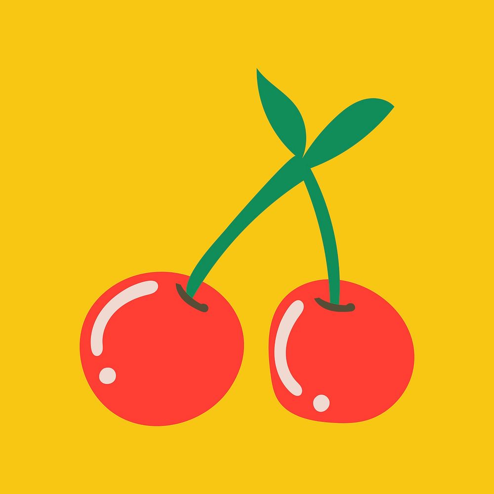 Cherry fruit element, cute doodle illustration in retro design
