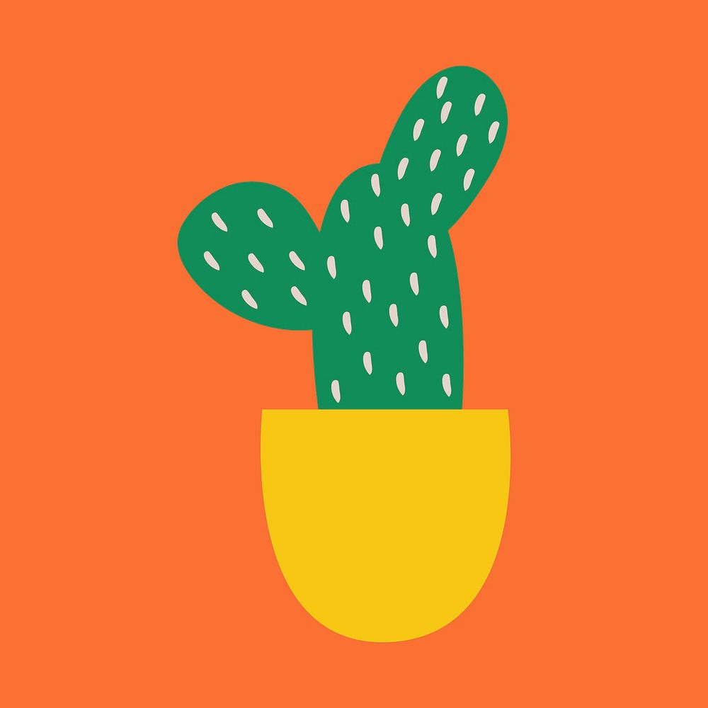 Cactus doodle sticker, nature illustration in colorful retro design vector