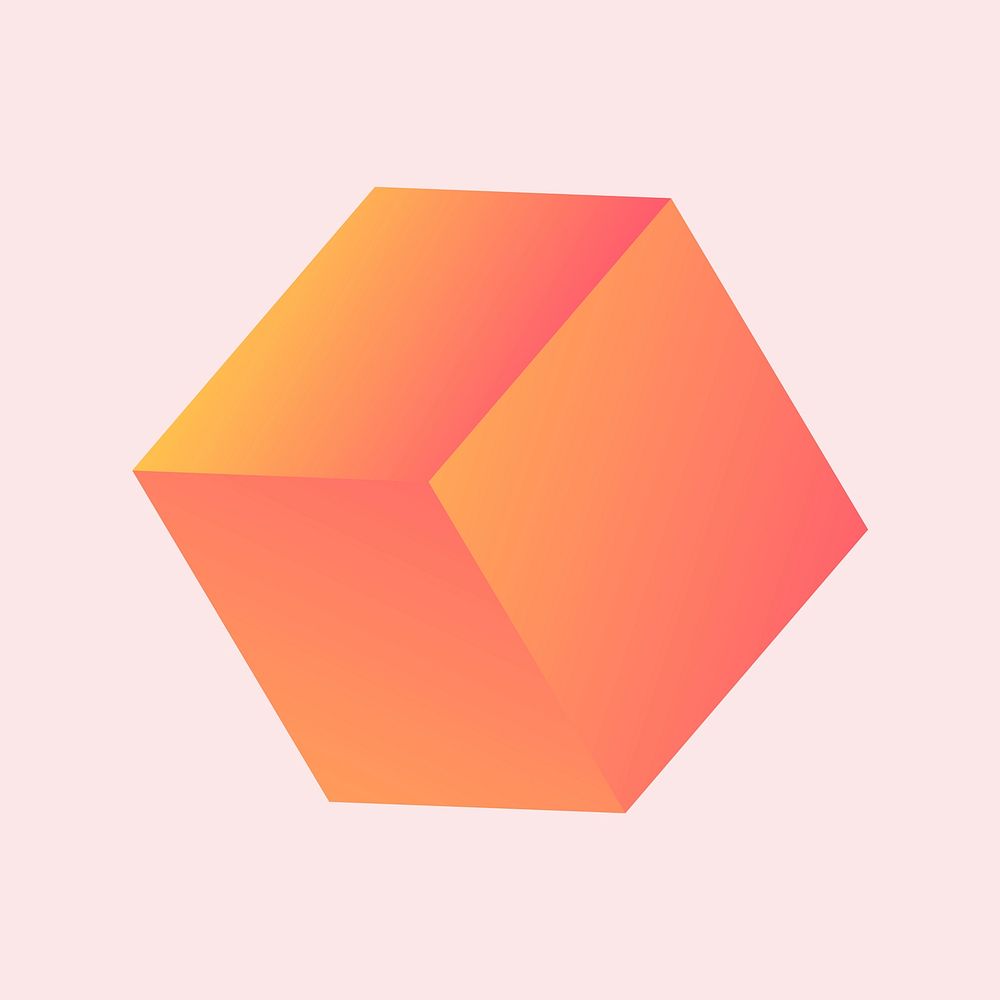 Gradient orange cube, geometric collage element vector