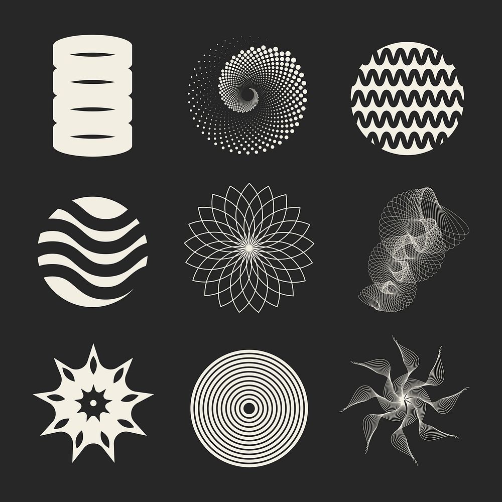Retro & surreal geometric shapes, collage element set psd