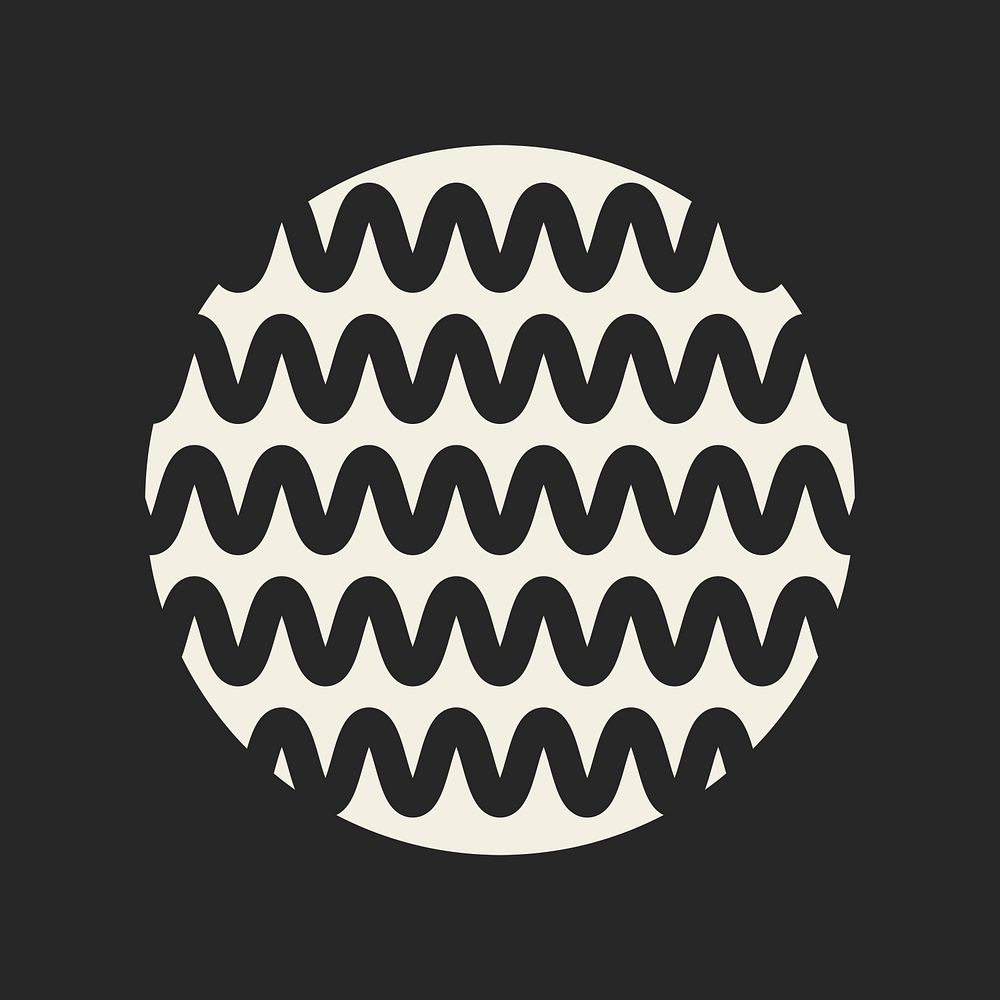 Zig zag round badge, geometric wave shape graphic on black